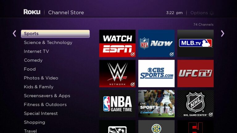 What sports channels are free on Roku?