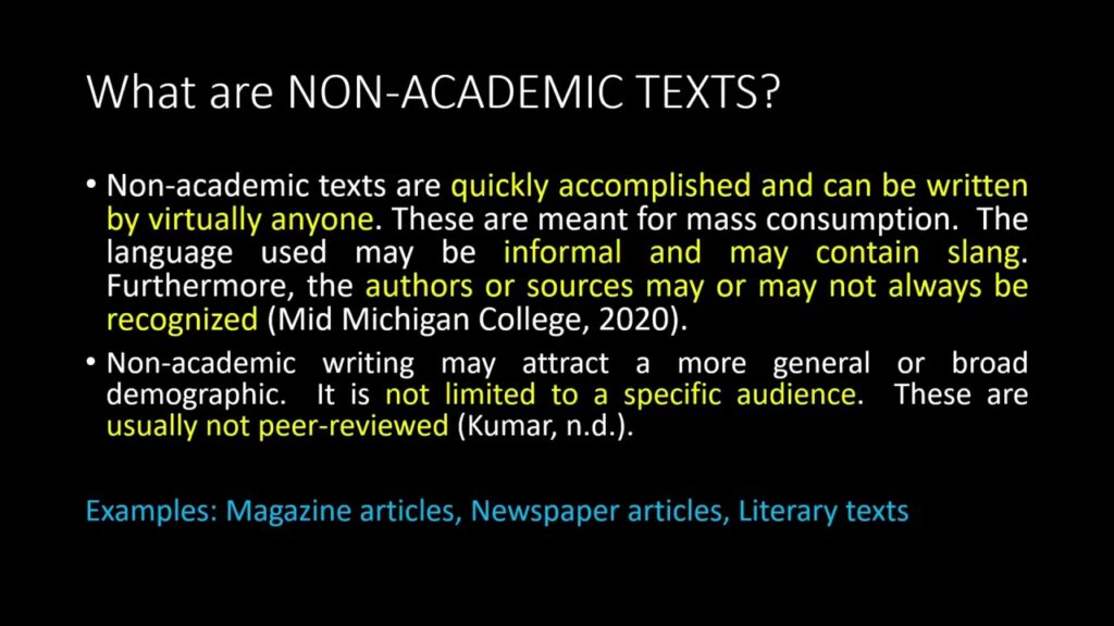 How did you identify that it is an academic text or non academic text