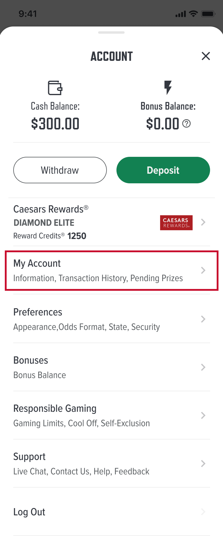 How do you change states on Caesars Sportsbook?